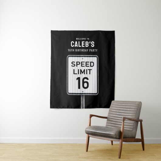 16th Birthday Speed Limit Backdrop Wandkleed (In situ)