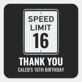 16th Birthday Speed Limit Black and White Sign Vierkante Sticker