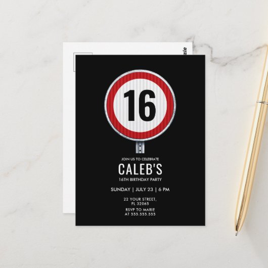 16th Birthday Speed Limit  Briefkaart (Voorkant / Achterkant in situ)