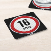 16th Birthday Speed Limit CUSTOMIZABLE Kartonnen Onderzetters (Schuin)