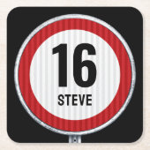 16th Birthday Speed Limit CUSTOMIZABLE Kartonnen Onderzetters (Voorkant)