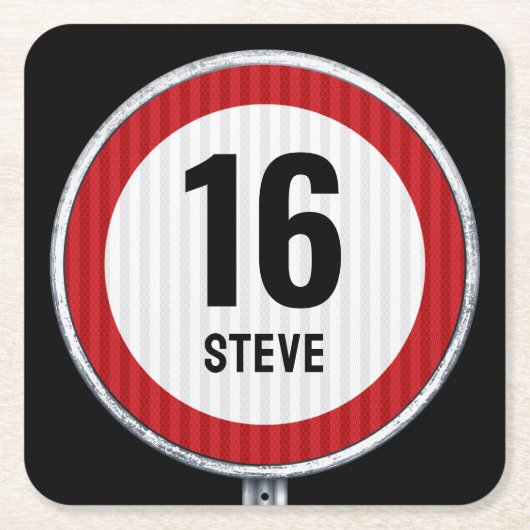16th Birthday Speed Limit CUSTOMIZABLE Kartonnen Onderzetters (Voorkant)