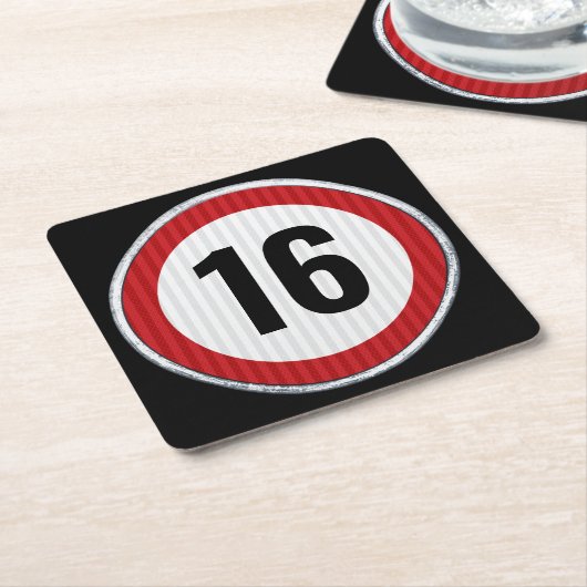 16th Birthday Speed Limit Kartonnen Onderzetters (Schuin)