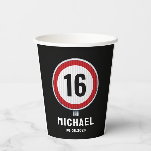 16th Birthday Speed Limit Sign - ANY AGE Papieren Bekers (Achterkant)