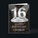 16th Birthday Spotlights Voeg een naam toe Kaart<br><div class="desc">Maak een 16e verjaardagskaart extra speciaal door een naam toe te voegen. Het nummer 16 op een sokkel met schijnwerpers die oplichten om het op te lichten!</div>