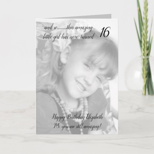 16th still amazing grey and black birthday photo kaart (Voorkant)