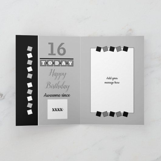 16th still amazing grey and black birthday photo kaart (Binnen)