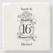 16th Wedding Anniversary Black and White Roses Stenen Onderzetter (Voorkant)
