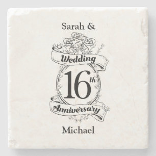 16th Wedding Anniversary Black and White Roses Stenen Onderzetter
