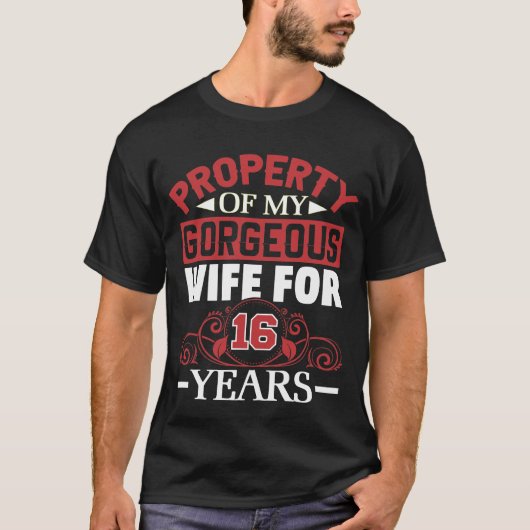 16th Wedding Anniversary Gift for Husband 16 Years T-shirt (Voorkant)