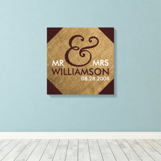 16x16 Burlap Wrapped Canvas Wedding Date Art (Insitu (Houten vloer))