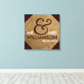 16x16 Burlap Wrapped Canvas Wedding Date Art Afdruk (Insitu (Houten vloer))