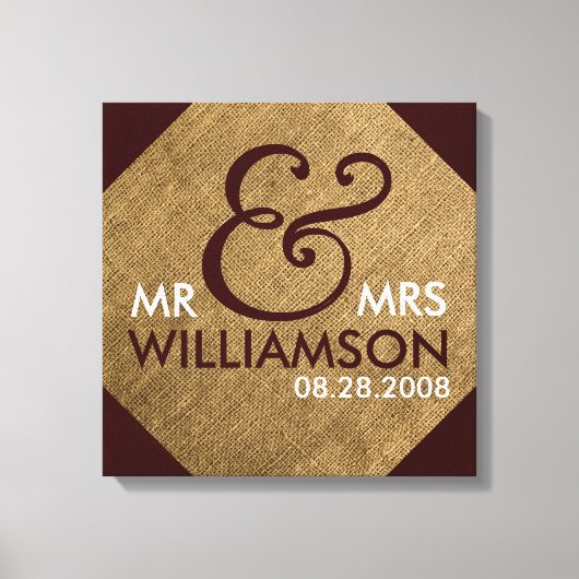 16x16 Burlap Wrapped Canvas Wedding Date Art Afdruk (Voorkant)
