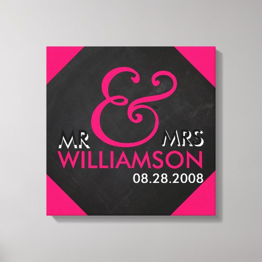 16x16 Chalkboard Wrapped Canvas Wedding Date Art Afdruk (Voorkant)