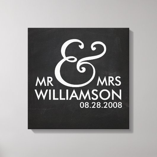 16x16 Chalkboard Wrapped Canvas Wedding Date Art Afdruk (Voorkant)