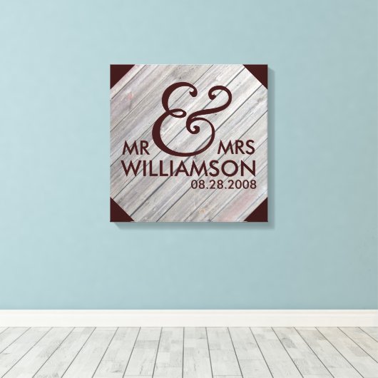 16x16 Country Wood Wrapped Canvas Wedding Date Art (Insitu (Houten vloer))