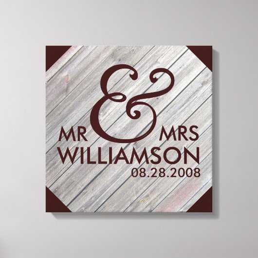 16x16 Country Wood Wrapped Canvas Wedding Date Art (Voorkant)