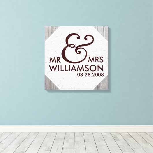 16x16 Country Wood Wrapped Canvas Wedding Date Art (Insitu (Houten vloer))