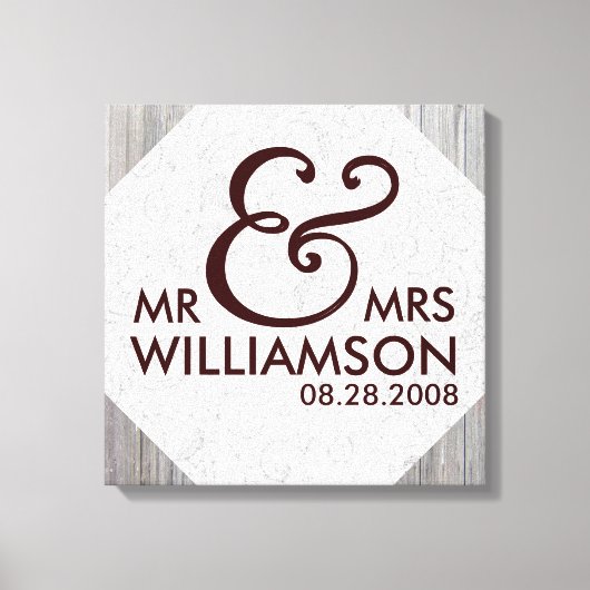 16x16 Country Wood Wrapped Canvas Wedding Date Art (Voorkant)