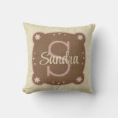 16x16 Crème & Bruine Monogram en Naam Worp Kussen (Voorkant)