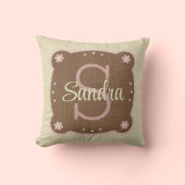 16x16 Crème & Bruine Monogram en Naam Worp Kussen