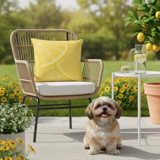 16x16 Gele Meyer Lemon Print Buitenkussen (Lemon outdoor pillow.)