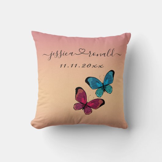 16x16 Roze Gouden Namen & Datum Trouwkussen Kussen (Voorkant)