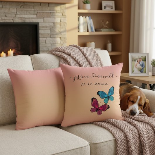16x16 Roze Gouden Namen & Datum Trouwkussensloop Kussen