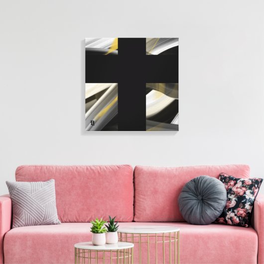 16x16" Trend Abstract Art Canvas Black White Gold Afdruk (Insitu (Woonkamer))