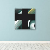 16x16" Trend Abstract Art Canvas Black White Green (Insitu (Houten vloer))