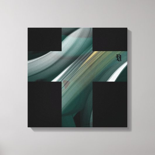 16x16" Trend Abstract Art Canvas Black White Green (Voorkant)