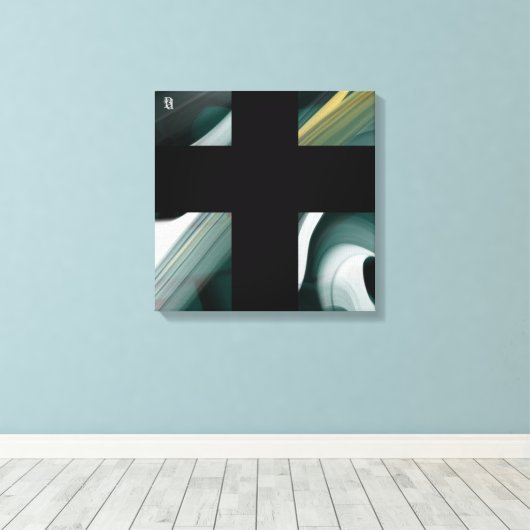 16x16" Trend Abstract Art Canvas Black White Green Afdruk (Insitu (Houten vloer))