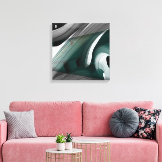 16x16" Trend Abstract Art Canvas Black White Green Afdruk (Insitu (Woonkamer))