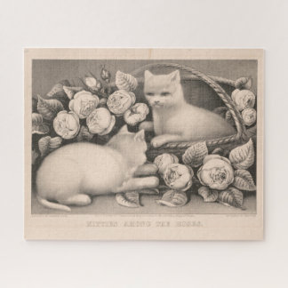 16x20 Katten onder de Rozen - Currier & Ives Cat Legpuzzel