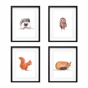 16x20 Woodland Schattigee Waterverf Bos Dieren set