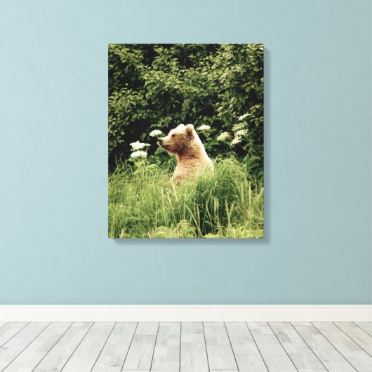 16x20 Wrapped Canvas (glanzend) met grizzly beer (Insitu (Houten vloer))