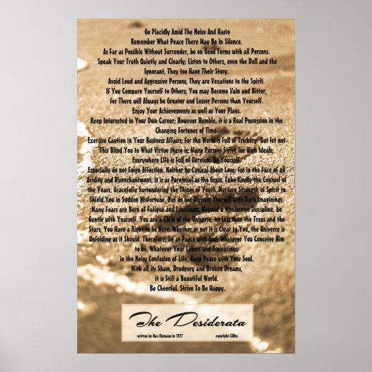 16x24 Desiderata-gedicht met zandvoetafdrukken Poster (Voorkant)