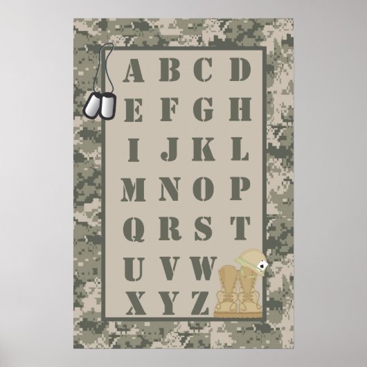 16x24 Nursery Art ABC Chart ARMY ACU Camoflauge Poster (Voorkant)