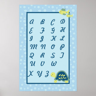 16x24 Nursery Art ABC Chart Turtle Reef Ocean Zee Poster