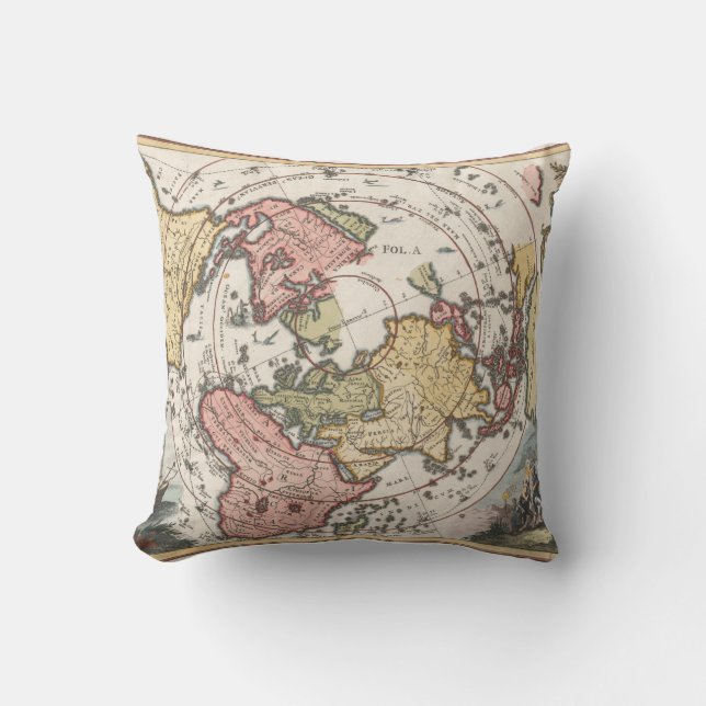 1700 Wereldkaart Pillow Kussen (Voorkant)