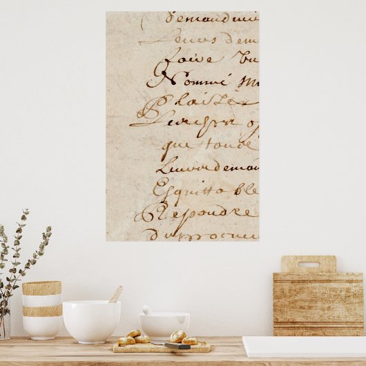 1700s Frans Script Retro Parchment Paper Poster (Keuken)