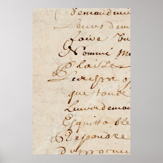 1700s Frans Script Retro Parchment Paper Poster (Voorkant)
