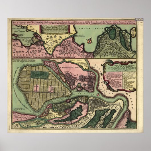 1703 kaart van St. Petersburg Poster (Voorkant)