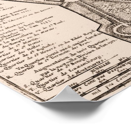 1705 Map of Paris, Frankrijk Poster (Hoek)