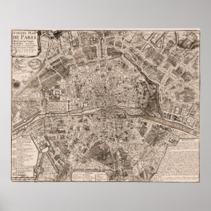 1705 Map of Paris, Frankrijk Poster