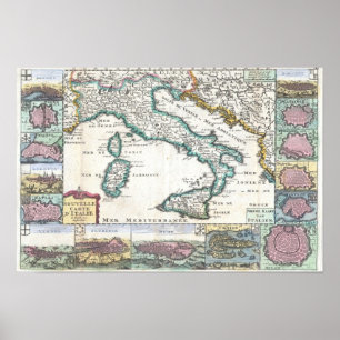 1706 de la Feuille-kaart van Italië Poster