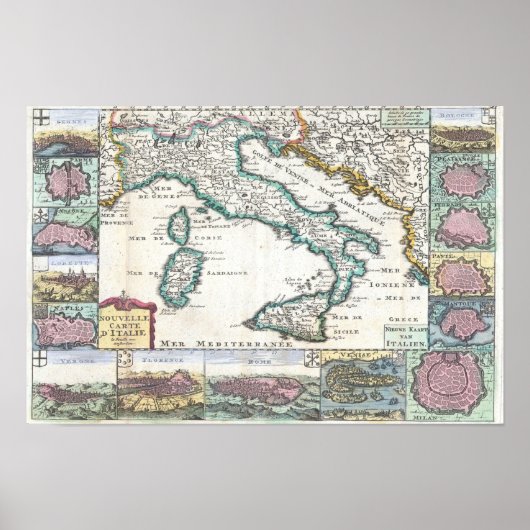 1706 de la Feuille-kaart van Italië Poster (Voorkant)