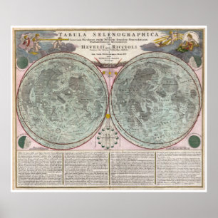 1707 Kaart van de maan Poster