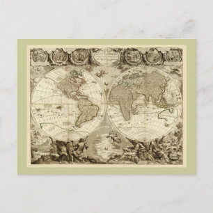 1708 Wereldkaart van Jean Baptiste Nolin Briefkaart