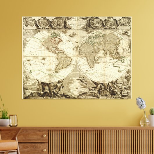 1708 Wereldkaart van Jean Baptiste Nolin Canvas Afdruk (Insitu (Woonkamer))